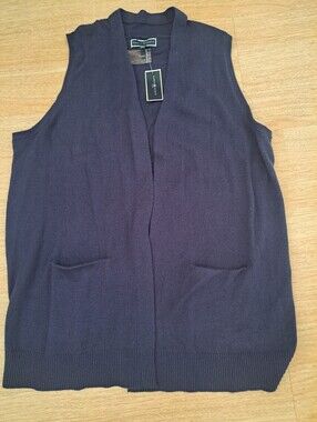 Karen Scott Navy Open-Front Sleeveless Knit Vest